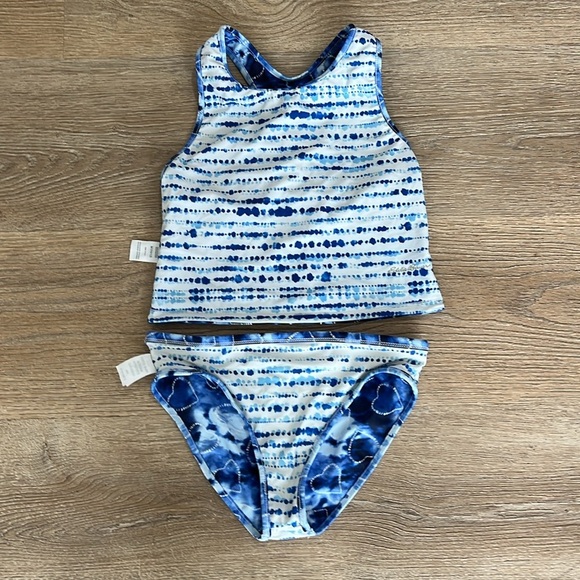 Eddie Bauer Girls 10/12 Reversible Tankini Swimsuit 2PC Blue Heart Set EUC - Picture 4 of 10